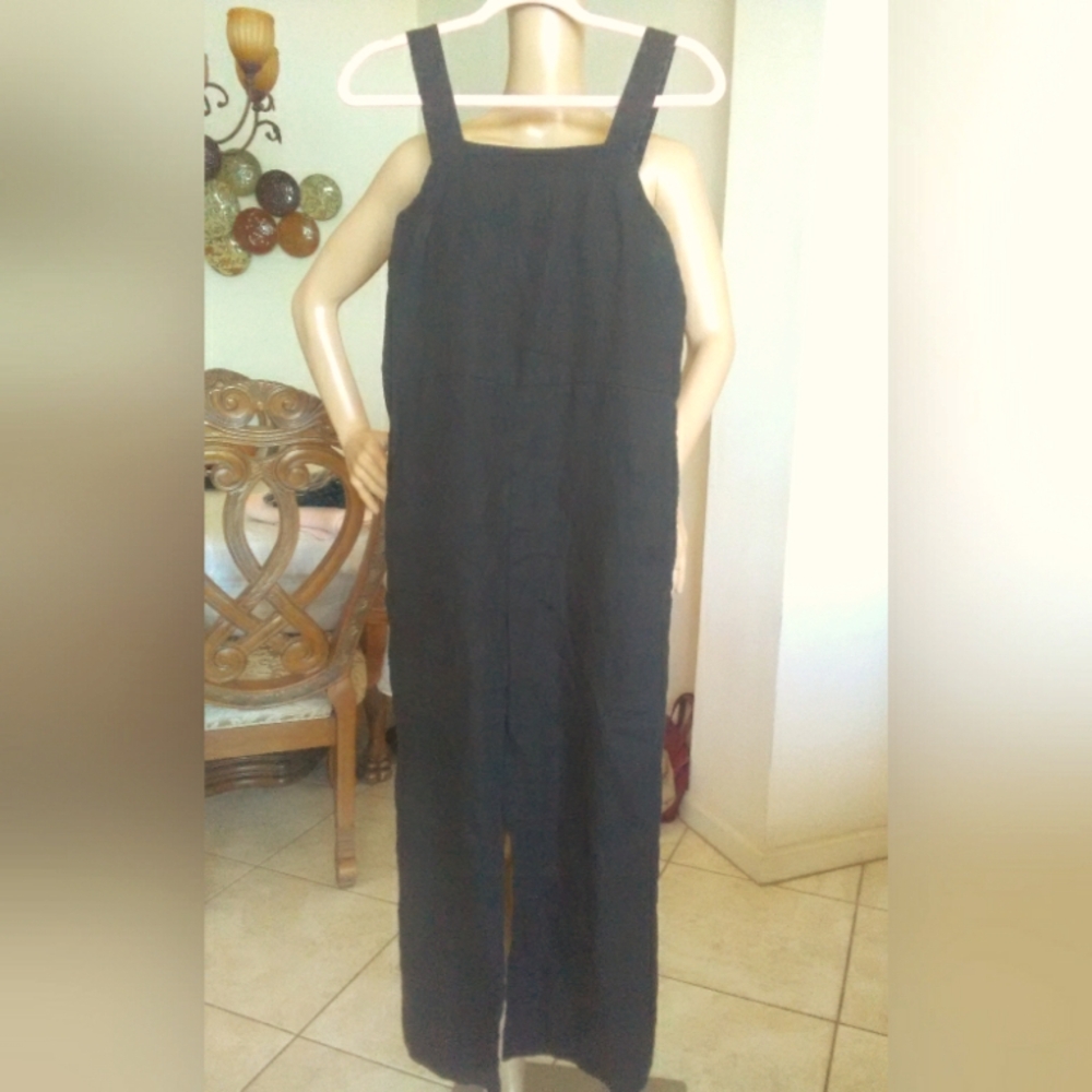 BNWOT EVERLANE  LINEN JUMPER BLACK PICKETS SZ. 0 ADJ. STRAPS CASUAL CAPRI STYLE